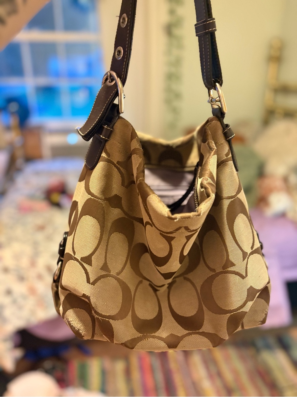 Coach Hobo Shoulder Bag in Brown and Tan Signature Print